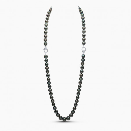 Classic 18K Gold Tahitian Pearl and Diamond Clasp Motif Necklace