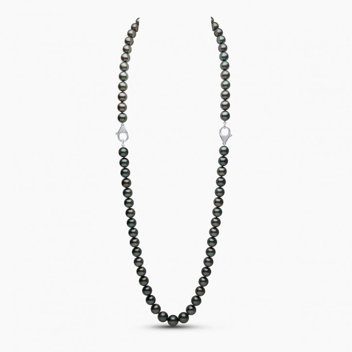 Classic 18K Gold Tahitian Pearl and Diamond Clasp Motif Necklace