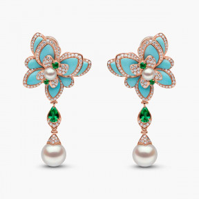 Cleopatra 18K Gold Freshwater Pearl and Diamond Butterfly Gemstone Earrings