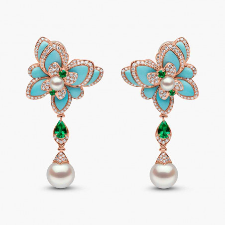 Cleopatra 18K Gold Freshwater Pearl and Diamond Butterfly Gemstone Earrings