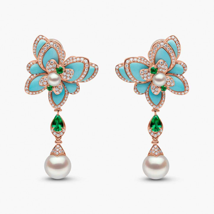 Cleopatra 18K Gold Freshwater Pearl and Diamond Butterfly Gemstone Earrings