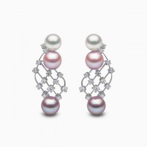 Ombré 18K Gold Pink and White Pearl Diamond Mesh Earrings