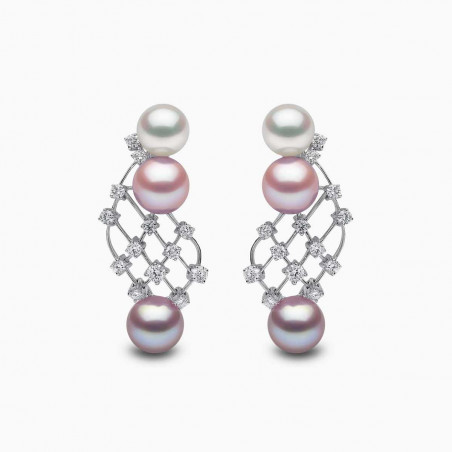 Ombré 18K Gold Pink and White Pearl Diamond Mesh Earrings