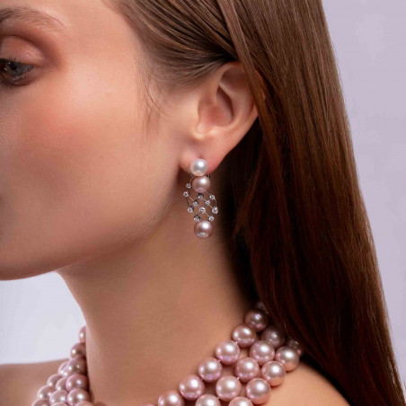 Ombré 18K Gold Pink and White Pearl Diamond Mesh Earrings