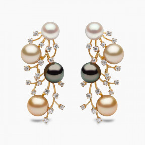 Ombré 18K Gold Mix Pearl and Diamond Cluster Earrings