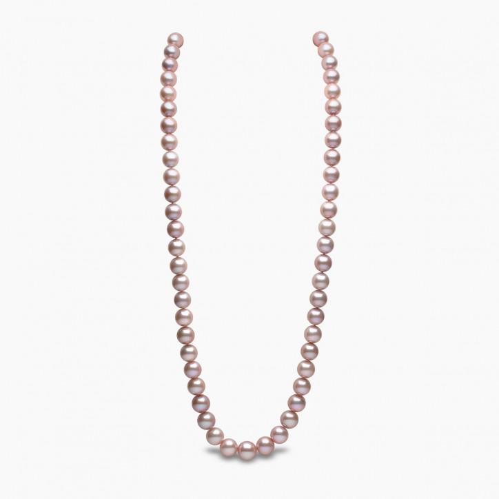 Classic 18K Gold Pink Freshwater Pearl and Diamond Clasp Strand Necklace