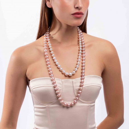 Classic 18K Gold Pink Freshwater Pearl and Diamond Clasp Strand Necklace