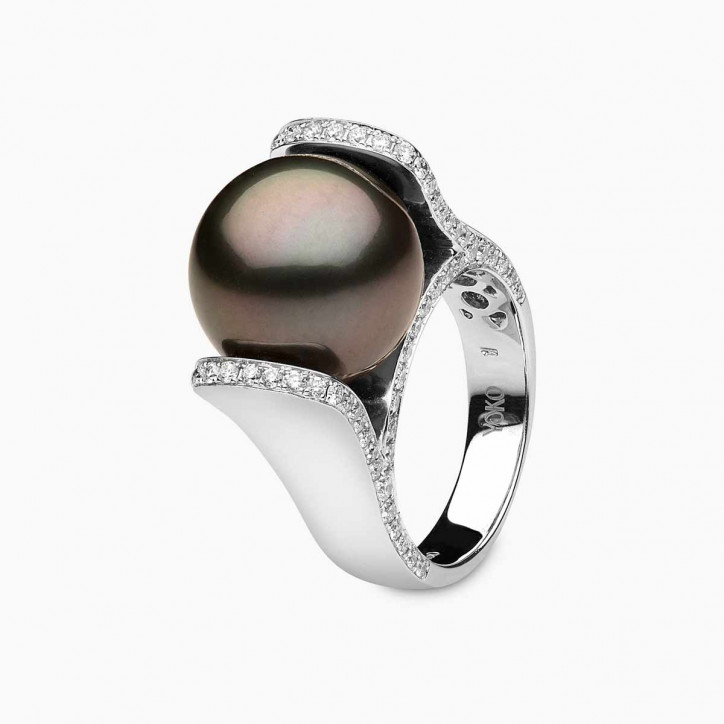 Duchess 18K Gold Tahitian Pearl and Diamond Ring