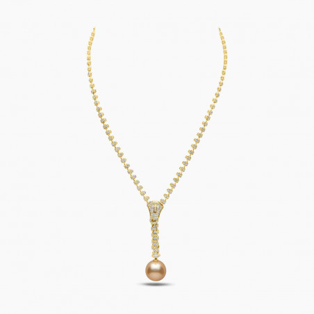 Selene 18K Yellow Gold South Sea Pearl and Diamond Zip Necklace