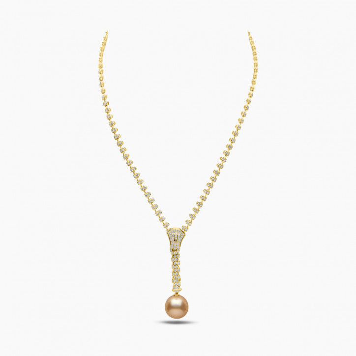 Selene 18K Yellow Gold South Sea Pearl and Diamond Zip Necklace