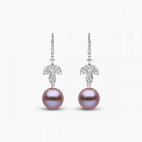 Glitz 18K Gold Pink Freshwater Pearl and Diamond Drop Earrings