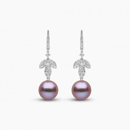 Glitz 18K Gold Pink Freshwater Pearl and Diamond Drop Earrings