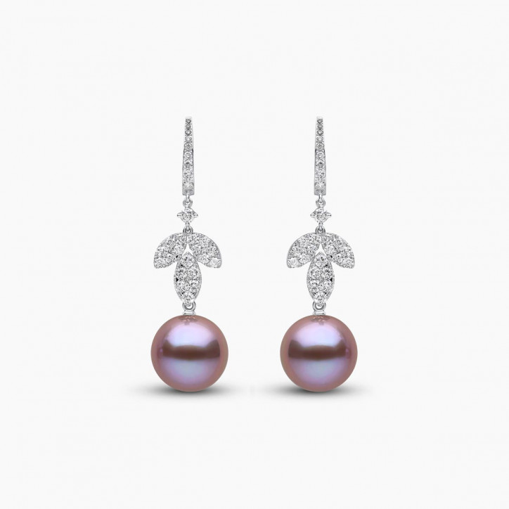 Glitz 18K Gold Pink Freshwater Pearl and Diamond Drop Earrings