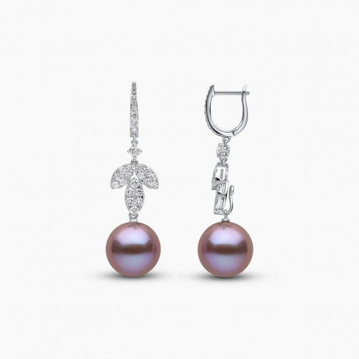 Glitz 18K Gold Pink Freshwater Pearl and Diamond Drop Earrings