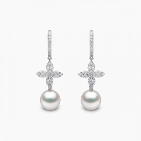 Glitz 18K Gold White South Sea Pearl and Diamond Drop Earrings