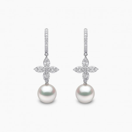 Glitz 18K Gold White South Sea Pearl and Diamond Drop Earrings