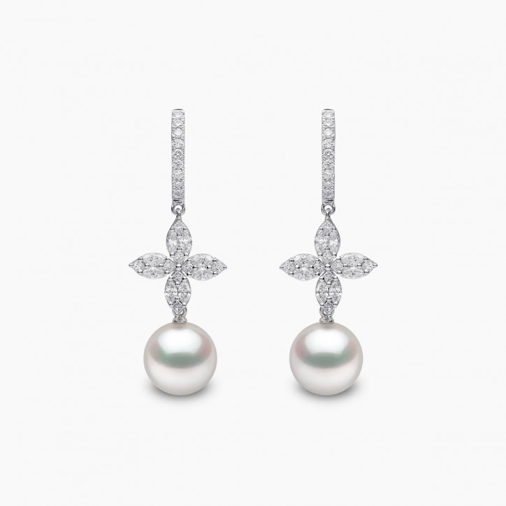 Glitz 18K Gold White South Sea Pearl and Diamond Drop Earrings