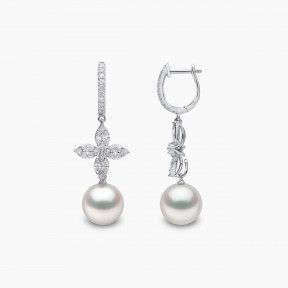 Glitz 18K Gold White South Sea Pearl and Diamond Drop Earrings