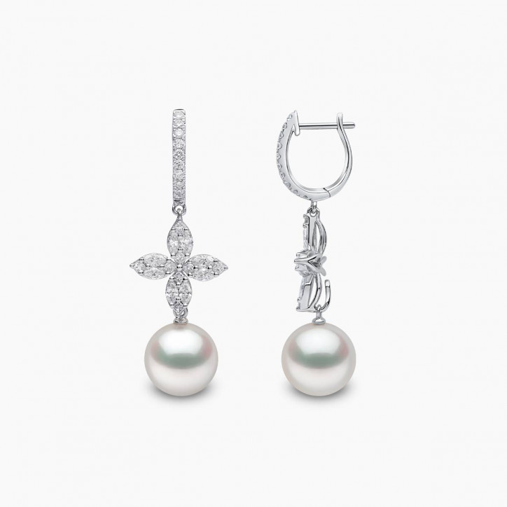 Glitz 18K Gold White South Sea Pearl and Diamond Drop Earrings