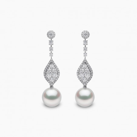 Glitz 18K Gold White South Sea Pearl and Diamond Oval Motif Earrings