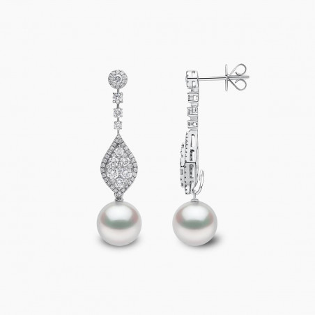 Glitz 18K Gold White South Sea Pearl and Diamond Oval Motif Earrings