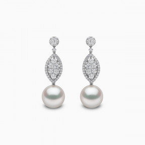 Glitz 18K Gold White South Sea Pearl and Diamond Oval Earrings