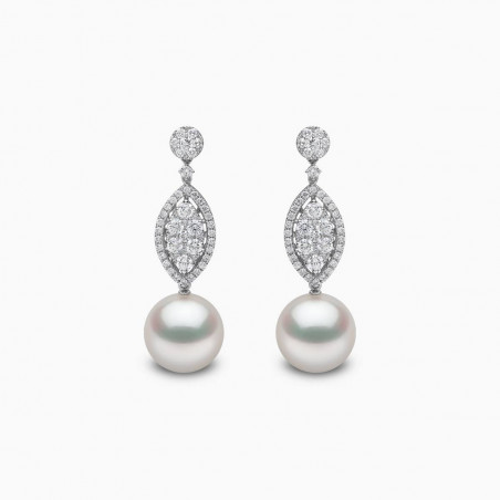 Glitz 18K Gold White South Sea Pearl and Diamond Oval Earrings