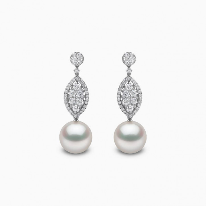 Glitz 18K Gold White South Sea Pearl and Diamond Oval Earrings