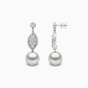 Glitz 18K Gold White South Sea Pearl and Diamond Oval Earrings