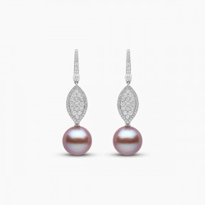 Glitz 18K Gold Pink Freshwater Pearl and Diamond Oval Earrings