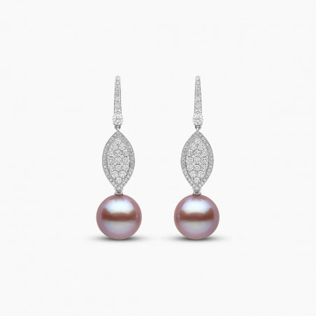 Glitz 18K Gold Pink Freshwater Pearl and Diamond Oval Earrings