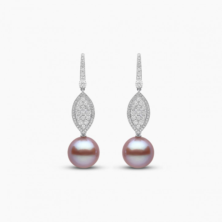 Glitz 18K Gold Pink Freshwater Pearl and Diamond Oval Earrings