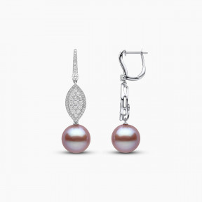 Glitz 18K Gold Pink Freshwater Pearl and Diamond Oval Earrings