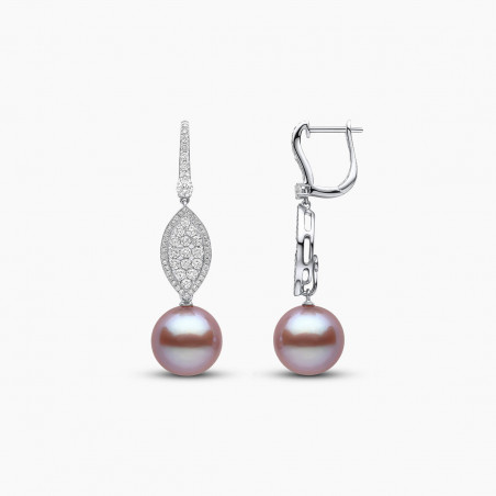 Glitz 18K Gold Pink Freshwater Pearl and Diamond Oval Earrings