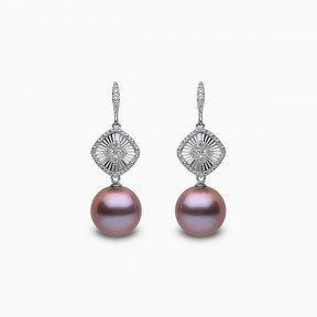 Glitz 18K Gold Pink Freshwater Pearl and Diamond Mini Halo Drop Earrings