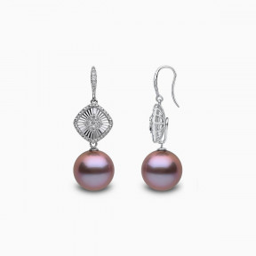 Glitz 18K Gold Pink Freshwater Pearl and Diamond Mini Halo Drop Earrings