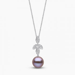 Glitz 18K Gold Pink Freshwater Pearl and Diamond Drop Pendant