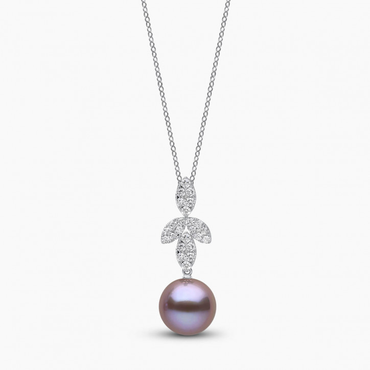 Glitz 18K Gold Pink Freshwater Pearl and Diamond Drop Pendant