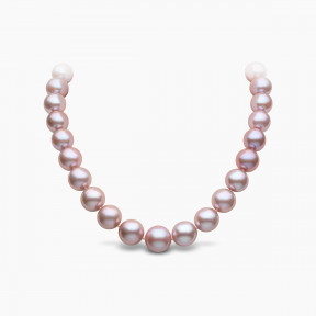 Classic 18K Gold Pink Freshwater Pearl and Diamond Strand Necklace