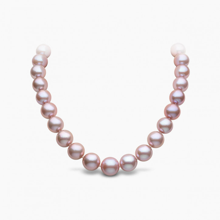 Classic 18K Gold Pink Freshwater Pearl and Diamond Strand Necklace