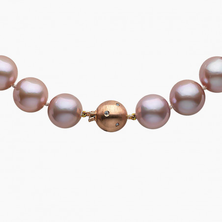 Classic 18K Gold Pink Freshwater Pearl and Diamond Strand Necklace