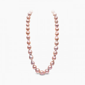 Baroque 18K Gold Pink Freshwater Pearl and Diamond Strand Necklace