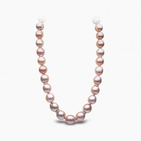 Baroque 18K Gold Pink Freshwater Pearl and Diamond Strand Necklace