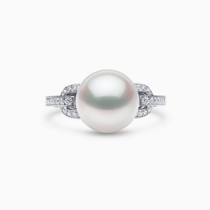 Jazz 18K Gold Pearl and Diamond Link Ring