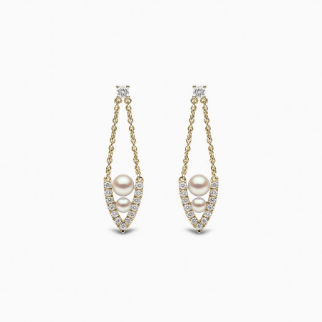 Sleek 18K Gold Pearl and Diamond Drop V Shaped Earrings