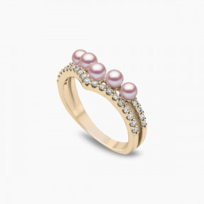 Sleek 18K Gold Pearl and Diamond Curve V Ring