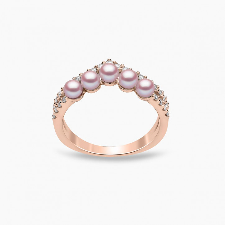 Sleek 18K Gold Pearl and Diamond Curve V Ring