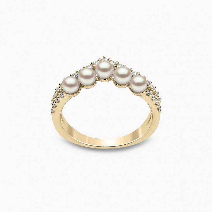 Sleek 18K Gold Pearl and Diamond Curve V Ring