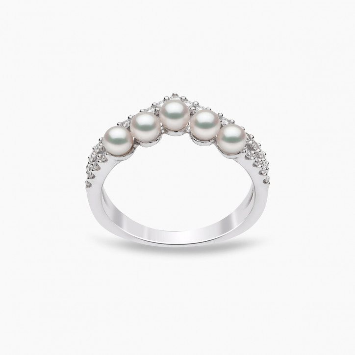 Sleek 18K Gold Pearl and Diamond Curve V Ring