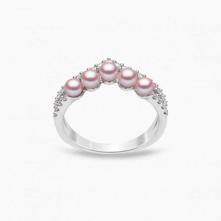 Sleek 18K Gold Pearl and Diamond Curve V Ring